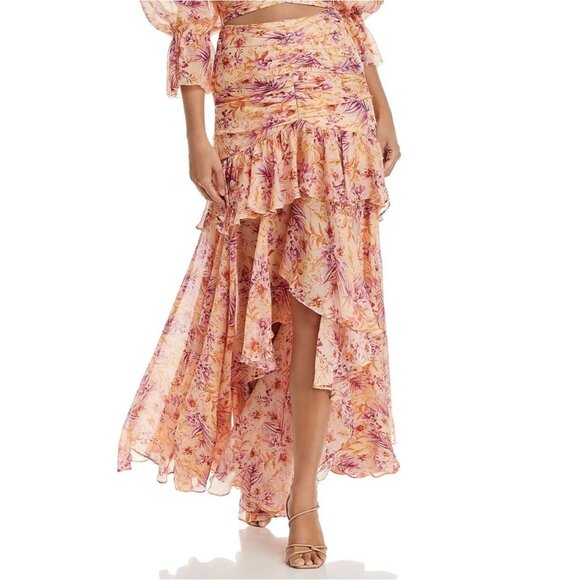 Amur Fie Ruched Floral Boho Flowy Ruffle High Low 100% Silk Maxi Skirt NWT $598 - Picture 1 of 14